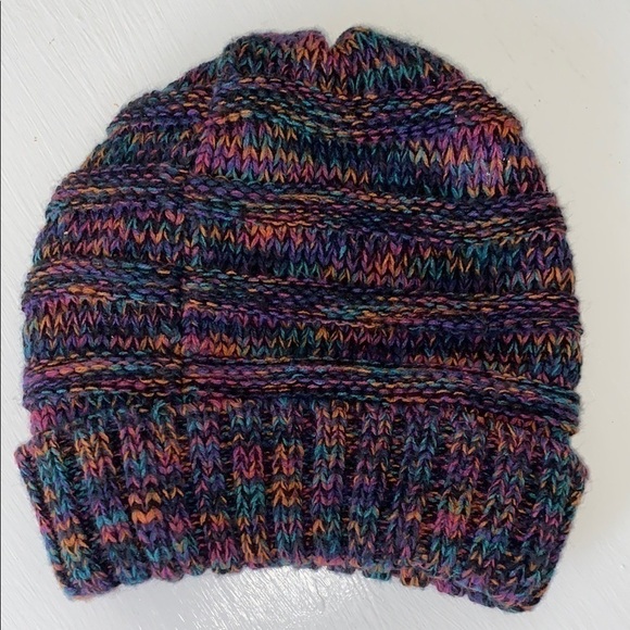 C.C Multicolored Pink Purple Teal Textured Winter Whimsical Bohemian Beanie Hat - Picture 8 of 15